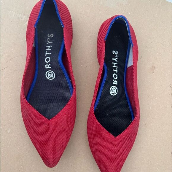 Rothy's Red Textile The Point Ballet Flats pointy toe loafers slip in shoes - Picture 2 of 8